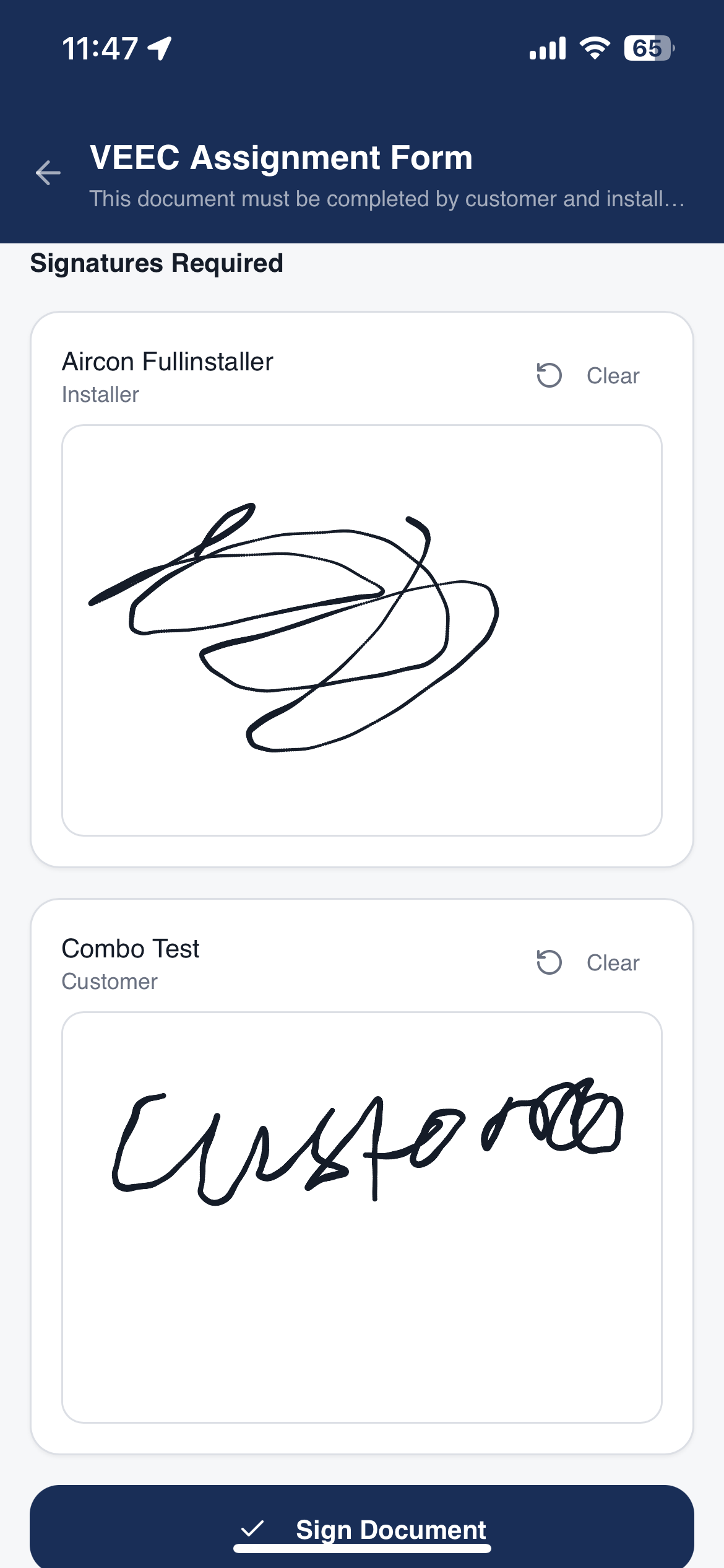 EPMate electronic signature screen